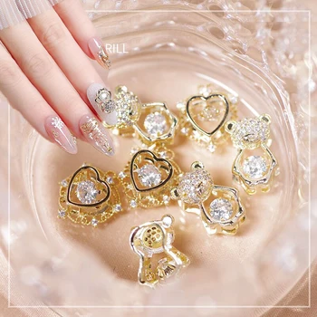 Nové！！！1 ks Gold 12*13 cm Srdca Tvary Otočná Diamantov-Intarzia Charms Luxusné Nechty Skvosty Umenia 10*12 CM Medveď Strieborné Kovové Kamene #3