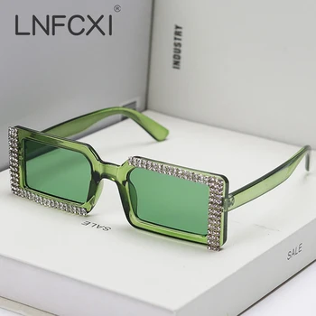 LNFCXI Retro Malé Rám Obdĺžnik Červené Okuliare Odtiene pre Ženy Luxury Diamond Slnečné Okuliare Ženskej Módy Jelly Slnečné Okuliare