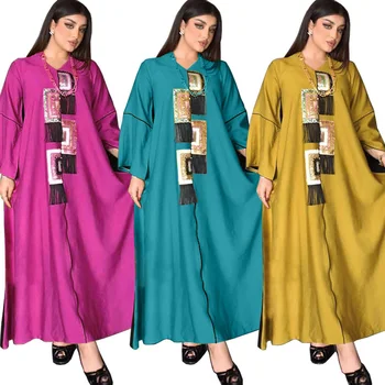 2022 Elegantný Módy Moslimské Oblečenie Žien Závojom Luxusu Flitrami Strapec Arabčina Šaty, Dlhé Šaty, Turecko Marocký Kaftane Khimar Abayas