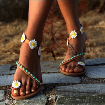 Dámske Sandále 2023 Žena Gladiator Sandále dámske Topánky Ploché Módne Weet Kvety Boho Plážové Sandále Dámske Plus Veľkosť 44 GAOKE