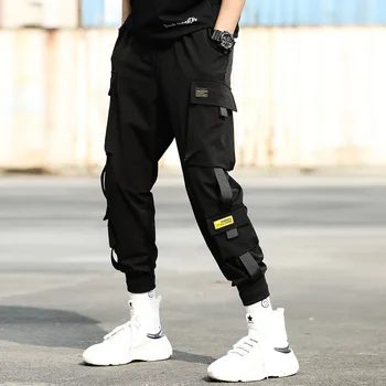 Pánske Bočné Vrecká Cargo Hárem Nohavice Pásky Black Hip Hop Bežné Mužské Joggers Nohavice Módne Bežné Streetwear Nohavice