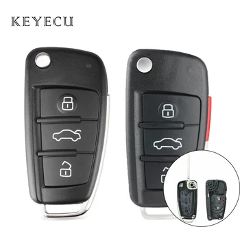 Keyecu Skladacie Diaľkové Flip Kľúča Vozidla Prípade Shell Fob 3 / 4 Tlačidlá pre Audi A2 A3 A4 A6 A6L A8, Q7, TT príveskom Prípade Výmeny