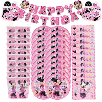 20Person Disney Ružová Vlna Minnie Mouse Strana navrhne Poháre Taniere Slamy Deti, Dievčatá, Baby, Sprcha Narodeninovej Party Dekorácie Nastaviť