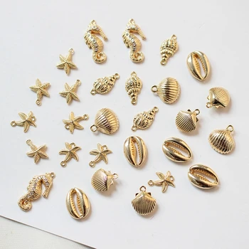 4PCS 18K Reálne Pozlátené Mosadz Tichom Série Hviezdice Seahorse Shell Šperky DIY Zistenia Náramok Materiál Príslušenstvo