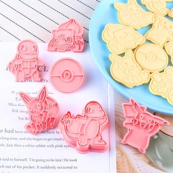 6pcs/set Pokemon Cookie Frézy, 3D animovaný Pressable Biscuit Plesne Cookie Pečiatka Kuchyňa DIY tortu Formy Hračky Strany Pečenie Nástroj