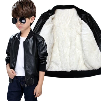 Detská bunda chlapec bunda na jeseň jar PU kožené sako deti plus velvet teplá bavlnená bunda boy slim oblečenie