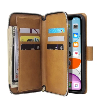 Luxusné Zips, Peňaženky, Kožené puzdro Pre iPhone 11/11Pro/iPhone, 11Pro, MAX puzdro Flip Magnetické 9 Kartu Ultra tenký Kryt Telefónu