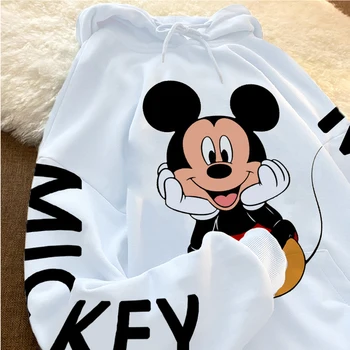 Disney Mickey Minnie Mouse pulóver dámske kawaii bežné Harajuku top print kapucňou voľné sveter s dlhým rukávom 2021 nové oblečenie