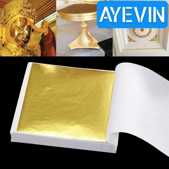100ks Lesklých Gold Leaf 9x9cm 100 Listov Praktické pre Gilding Funiture Linky Stenu Remeslá Remeslá Gilding Dekorácie