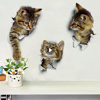 3D Krásne Mačacie Wc Samolepky Samolepky na Stenu Domáce Dekorácie DIY Legrační Karikatúra Zvierat Wc Nástenné Art Živé Mačiatko, Šteňa Safari PVC