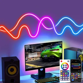 Smart Tuya RGBIC Neon LED Pás Svetla Hudbu, Synchronizovať Neon Lano Svetlá Pracuje s Alexa Google Asistent pre Spálne Domov Stenu Decor