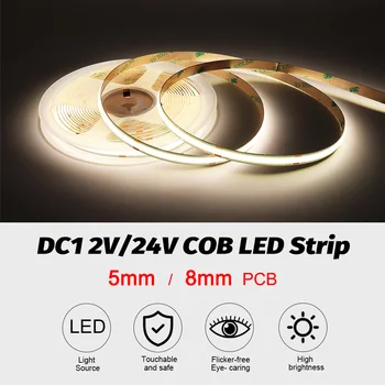 12V 24V FOB COB LED Pásika 5 mm 8 mm Flexibilné Pásky LED Panel Svetlo CRI 90 Červená Zelená Ľadová Modrá Ružová, Žltá, Biela Farba pre Dom Dekor