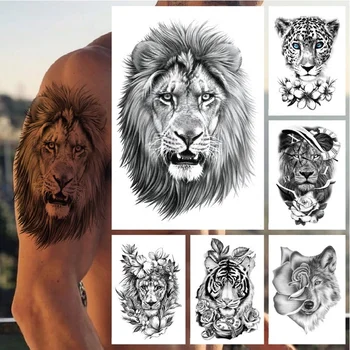 Nepremokavé Dočasné Tetovanie Zvierat Pol Rameno Tetovanie Nálepka Lev, Tiger, Leopard Vlk Hlavu Vody Prenos Tatto Nálepky Telo Make-Up