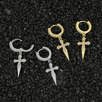 D&Z Kríži Visieť Drop Náušnice Micro Spevnené AAA+ Cubic Zirconia Kamene muži Ženy Šperky, Zlato, Striebro Farba 2021 Šperky
