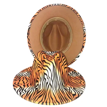 Zlaté tigrie pokožky vzor fedora klobúk 2021 nové fedora klobúk zvierat gradient farba tiger vzor klobúk unisex jazz klobúk шапка женская