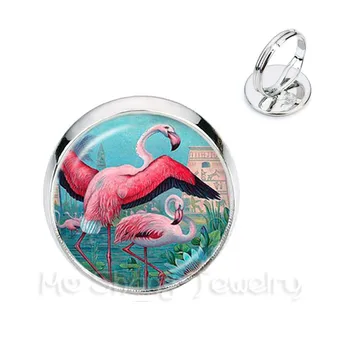 2019 Nové Kolibrík Krúžky Páva Krúžok Sklo Vtáčie Pierko Šperky Flamingo Umelecké Sklo Cabochon Šperky Darček