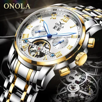 ONOLA značky nehrdzavejúcej ocele, automatické muži mechanické hodinky Tourbillon originálne Kožené Módne náramkové hodinky Business pánske Hodinky