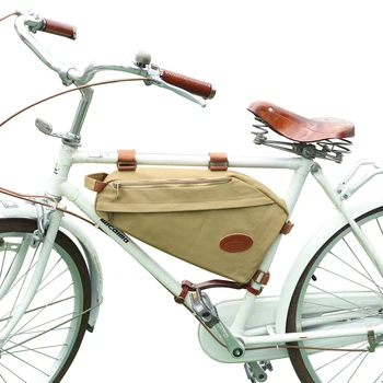 Tourbon Vintage Cyklistické Tašky Bike Rám Rúrky Trojuholník Tašky Cez Rameno, Khaki Voskované Plátno Nepremokavé Prímestských Cyklistické Príslušenstvo