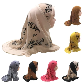 2-6Year Moslimské Deti, Dievčatá Hidžáb Klobúk Jeden Kus Amira Islamskej Okamžité Pripravené Na Nosenie Hijabs Šatku Turban Čiapky Šatku, Šál Zábal