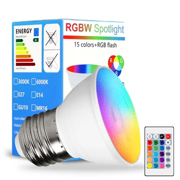 RGBW lampara led E14 E26/E27 GU10 MR16 RGBWW LED Škvrny Svetla, Diaľkové Ovládanie RGB Lampa Bombillas 16 Farebné led Stmievateľné Smart Žiarovky