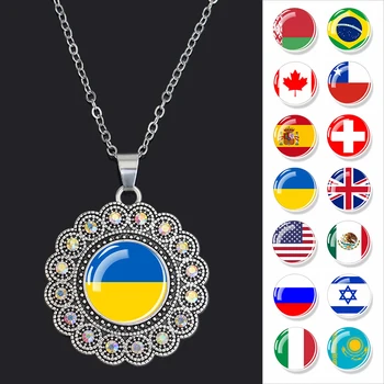 Esspoc Ukrajina Vlajka Náhrdelník pre Ženy, Mužov, Šperky, Módne Národné Vlajky Sklenenou Kupolou Prívesok Náhrdelníky Patriot Upomienkové Darčeky