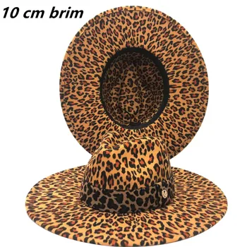 Fedora klobúk 10 cm veľký okraj nové leopardí vzor jazz nadrozmerné okraj leopard tlač cylinder plochý okraj pár jazz klobúk кепкаженская