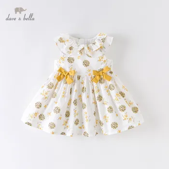 DBM13816 dave bella letné baby girl princezná luk kvetinové šaty na zips deti fashion party šaty deti detská lolita oblečenie