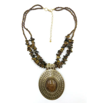 Prírodné Tigrie Oko Kameň Náhrdelník pre Ženy Vintage Náhrdelník Starožitné Strieborné Pozlátené Jedinečný Dizajn Drôt Zabalené Krištáľové Šperky