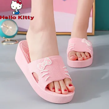 Kawaii Hello Kitty Papuče dámske Letné Hrubé Dno Cute Cat Home Sandále a Papuče Non-Slip Anime Módne Vonkajšie Nosenie