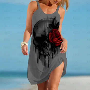 Party Šaty Pláži Ženy 2022 Šatka Cover-ups Gotický Bikini Lebky Kvet Sexy Módne Boho Oblečenie Výlet 3D Digitálna Tlač