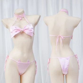 Veľkoobchod Lolita Anime Dievčatá Sexy Big Pink Luk Bikini Obväz Okolo Pyžamo Ženy Súkromný Bar Spodná Bielizeň, Spodná Bielizeň Nastaviť Dary