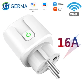 GERMA Tuya WiFi EÚ Smart Plug 16A 220V Adaptér, Diaľkové Ovládanie Hlasom Power Monitor Časovač Zásuvka pre Domovská stránka Google Alexa
