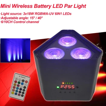 Mini Bezdrôtovej Batérie LED Par RGBWA UV 6IN1 LED Wash Svetlo 3x18W Vysoký Výkon Svetlé DJ Party Vianočné Fáze DMX Noc Uplight
