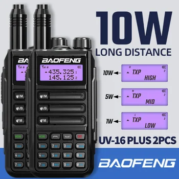 2 KS BaoFeng UV-16 PLUS 10W Profesionálne Walkie Talkie Typ-C Nabíjačku Dlhý Rad Prenosné FM Vysielač Dual Band 2 Spôsob Rádio