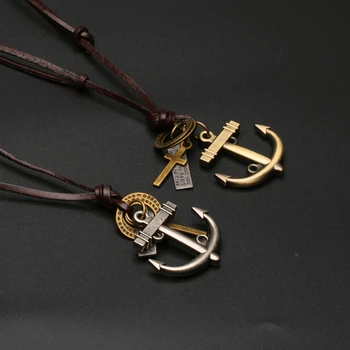 Nový náhrdelník kožený náhrdelník kotvy mužov a žien dlhý kožený náhrdelník darček