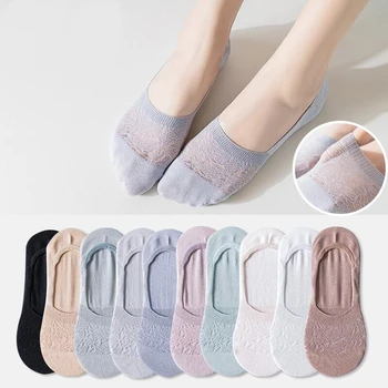5 pár letných neviditeľné farbou žien papuče ponožky dámy candy farby priedušná non-slip silicone oka ponožky skarpetki