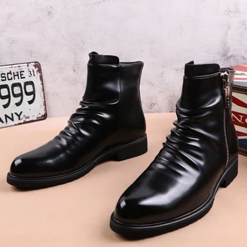 Kórejský štýl mens príležitostných kovbojské topánky čierne prírodné kožené topánky na jar jeseň boot členok botas masculinas zapatos de hombre