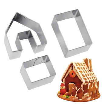 JX-LCLYL 3ks Mini Nehrdzavejúcej Ocele Gingerbread House Cookie Cutter Nastaviť Biscuit Plesní