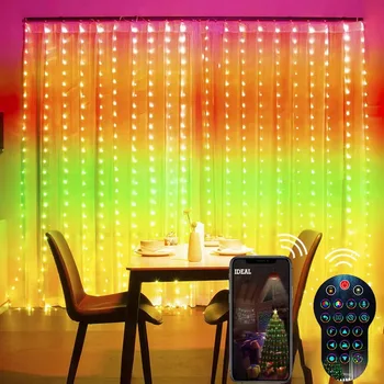 Smart App Ovládanie RGB Opony Svetlá Navidad LED Reťazec Svetlo Víla Garland pre Okno Spálne Vianočné Dekorácie Vonkajšie Vianoce