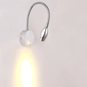 Vnútorné Osvetlenie 3W LED Steny Sconce Lampa Zariadenie Obrázku, Ľahké, Mäkké Rúrky Spotlight On/Off vypínač Spálňa Predviesť Strieborná Shell