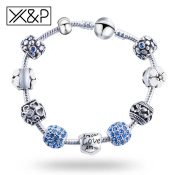 X&P Módne Antique Silver Farba Milovníkov Crystal Kúzlo Náramky pre Ženy, Mužov, Svadobné Kvet, Zirkón Had Reťazca Náramok Šperky