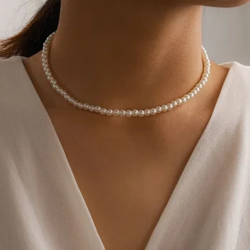 Bilandi Elegantné Biele Simulované Pearl Choker Náhrdelník Kolo Bielych Perličiek Náhrdelník Svadobné Darčeky Pre Ženy, Dievča Módne Šperky
