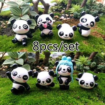 8Pcs/set Cartoon Panda Tvorivé Divoká Záhrada Micro Krajiny Dekorácie, Doplnky Roztomilé Bábiky