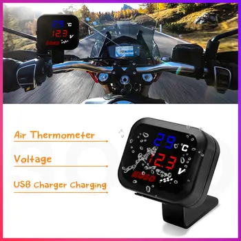 koso motocykel voltmeter 3 v 1 Motocykel LED Napätie Vzduchu Teplomer s USB Nabíjačka, Voltmeter Rozchod