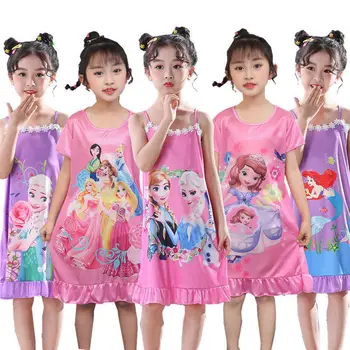 Mrazené Anna Elsa Dievčatá Ice Hodváb Slučky Šaty Letné Cartoon Deti Oblečenie Princezná Šaty Deti Sleepwear