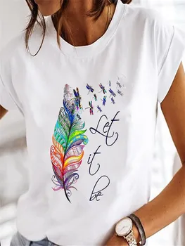 YSDNCHI Nové Tričko Žena Topy Letné Košele Pre Ženy Tlač Tee Šaty Butterfly Láska Farebné Módne Cartoon O-krku Dámy
