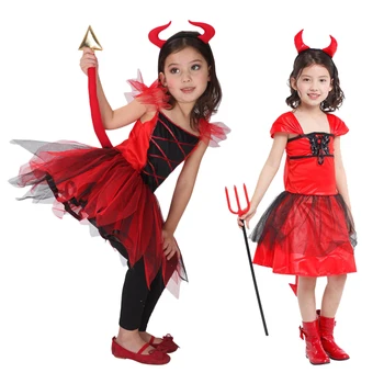 Halloween Strašidelné Červené Horn Démon Vrah Cosplay Kostýmy pre Deti, Chlapci Dievčatá Maškarný Plášť Šaty Č Zbraň