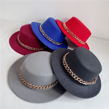 Mužov a žien v polovici reťazca vlnené čiapky žien byt-zavŕšená fedora klobúky veľký okraj jazz klobúky jeseň a v zime Panamské klobúky