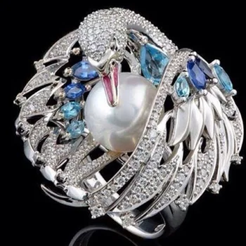 Nádherné Lesklé luxusné vintage white swan pearl snubný prsteň Zásnubné Prstene pre Ženy, Dievča Strany Ženské Šperky