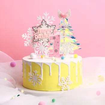 Happy Birthday Cake Vňaťou Farebné Vianočný Stromček 1. Narodeniny Dieťa Sprcha Ružová Bule Dievča alebo Chlapec, Snowflake Tortu Vňaťou